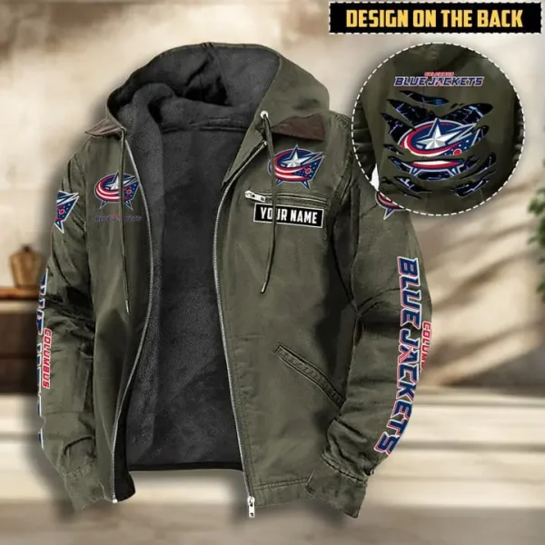 NHL Columbus Blue Jackets Men's Casual Padded Jacket Hooded VITHCJ188 - Image 2