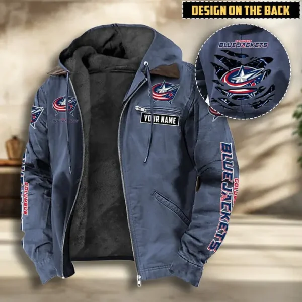 NHL Columbus Blue Jackets Men's Casual Padded Jacket Hooded VITHCJ188 - Image 3