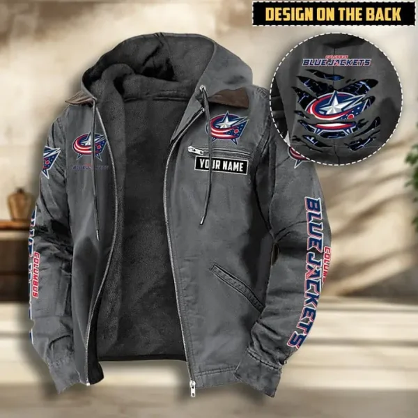 NHL Columbus Blue Jackets Men's Casual Padded Jacket Hooded VITHCJ188 - Image 4