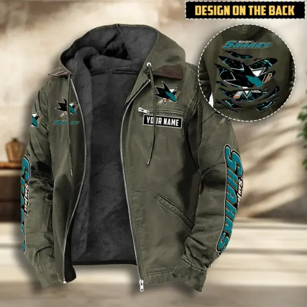 NHL San Jose Sharks Men's Casual Padded Jacket Hooded VITHCJ203 - Image 2