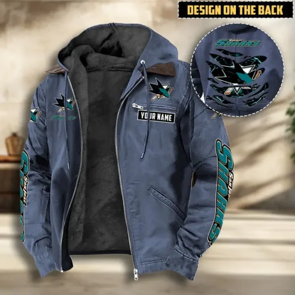 NHL San Jose Sharks Men's Casual Padded Jacket Hooded VITHCJ203 - Image 3