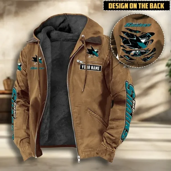 NHL San Jose Sharks Men's Casual Padded Jacket Hooded VITHCJ203 - Image 4