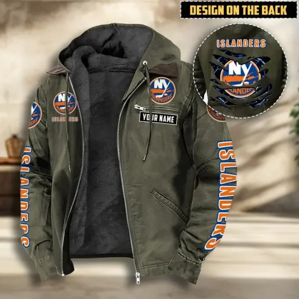 NHL New York Islanders Men's Casual Padded Jacket Hooded VITHCJ198 - Image 2