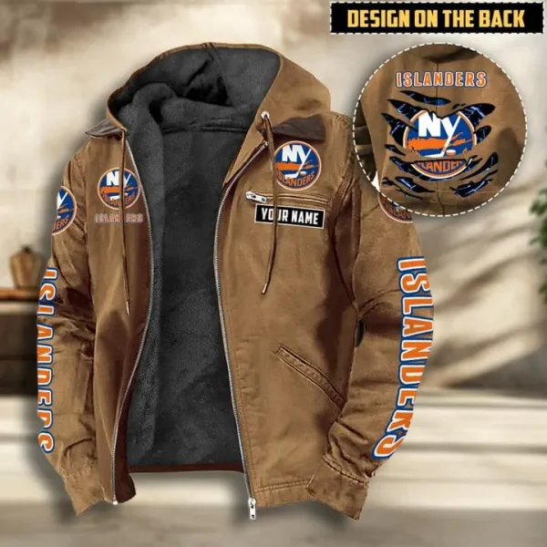 NHL New York Islanders Men's Casual Padded Jacket Hooded VITHCJ198 - Image 3