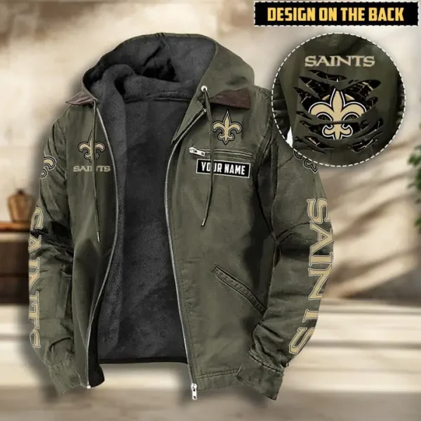 New Orleans Saints Men's Casual Padded Jacket Hooded VITHCJ170 - Image 3