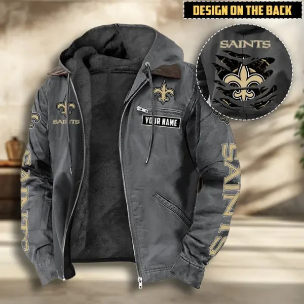 New Orleans Saints Men's Casual Padded Jacket Hooded VITHCJ170 - Image 2