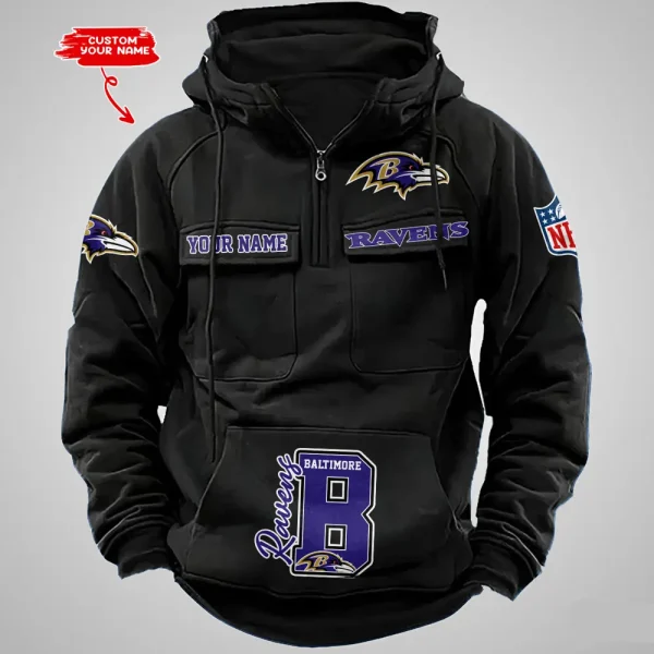 Baltimore Ravens Half Zipper Men's Tactical Hoodies AZVMHD641 - Image 2