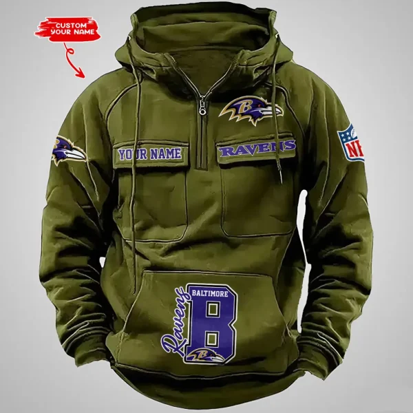 Baltimore Ravens Half Zipper Men's Tactical Hoodies AZVMHD641 - Image 3