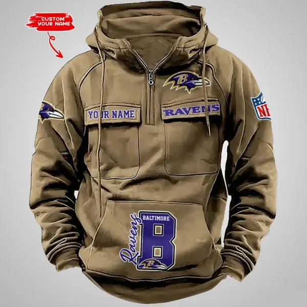 Baltimore Ravens Half Zipper Men's Tactical Hoodies AZVMHD641 - Image 4