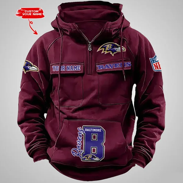 Baltimore Ravens Half Zipper Men's Tactical Hoodies AZVMHD641 - Image 5