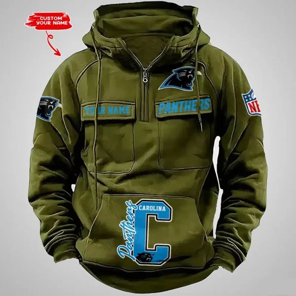 Carolina Panthers Half Zipper Men's Tactical Hoodies AZVMHD643 - Image 2