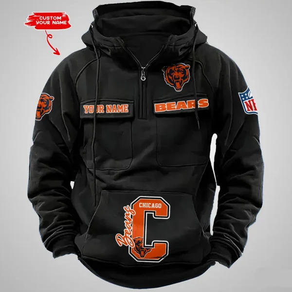 Chicago Bears Half Zipper Men's Tactical Hoodies AZVMHD644 - Image 2