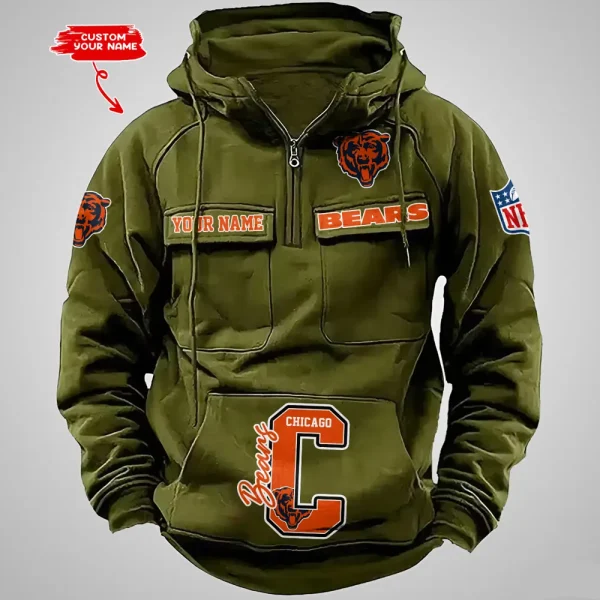 Chicago Bears Half Zipper Men's Tactical Hoodies AZVMHD644 - Image 3