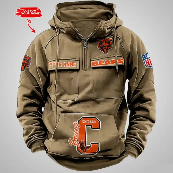 Chicago Bears Half Zipper Men's Tactical Hoodies AZVMHD644