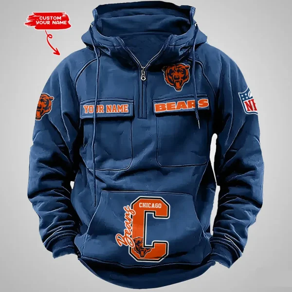 Chicago Bears Half Zipper Men's Tactical Hoodies AZVMHD644 - Image 4