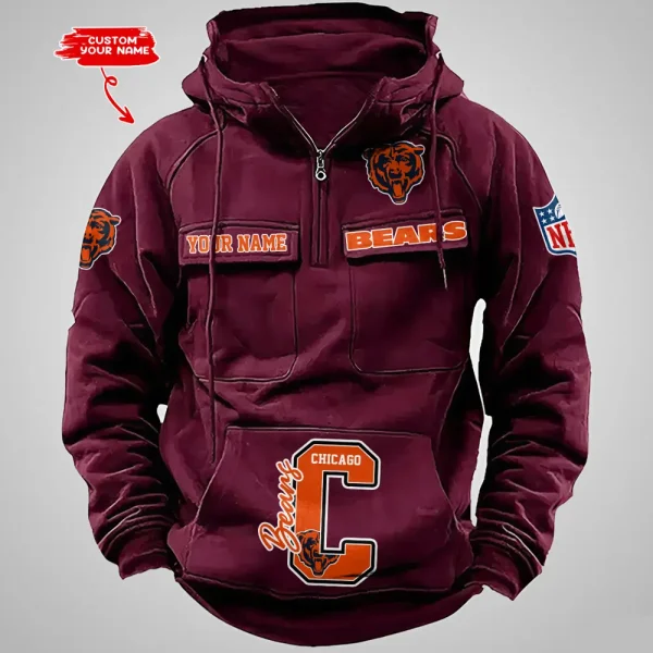 Chicago Bears Half Zipper Men's Tactical Hoodies AZVMHD644 - Image 5