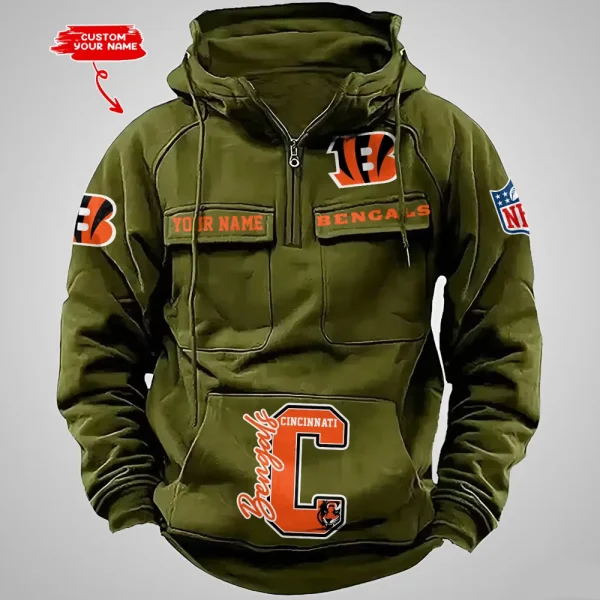 Cincinnati Bengals Half Zipper Men's Tactical Hoodies AZVMHD645 - Image 3