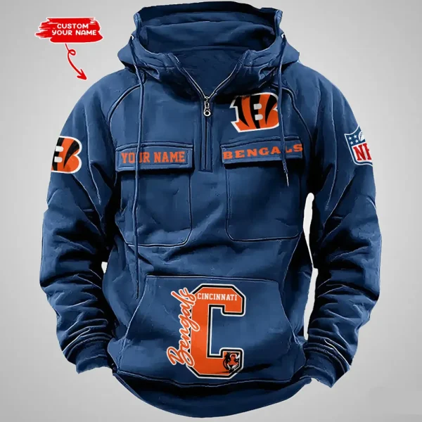 Cincinnati Bengals Half Zipper Men's Tactical Hoodies AZVMHD645 - Image 4