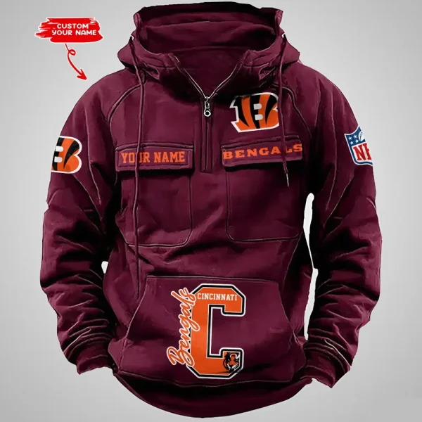 Cincinnati Bengals Half Zipper Men's Tactical Hoodies AZVMHD645 - Image 5