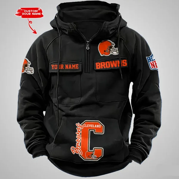 Cleveland Browns Half Zipper Men's Tactical Hoodies AZVMHD646 - Image 2