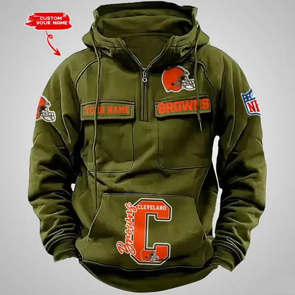 Cleveland Browns Half Zipper Men's Tactical Hoodies AZVMHD646