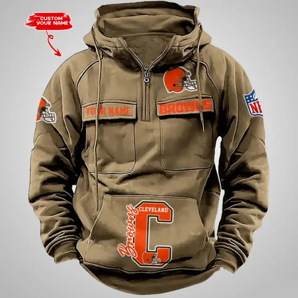 Cleveland Browns Half Zipper Men's Tactical Hoodies AZVMHD646 - Image 3