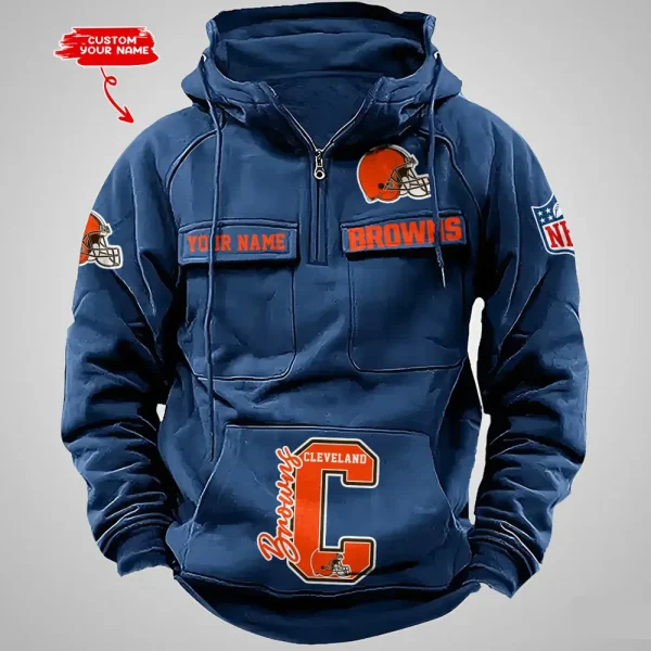 Cleveland Browns Half Zipper Men's Tactical Hoodies AZVMHD646 - Image 4