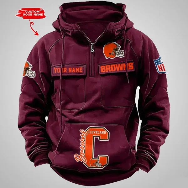 Cleveland Browns Half Zipper Men's Tactical Hoodies AZVMHD646 - Image 5