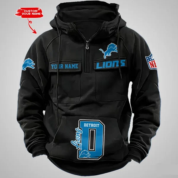 Detroit Lions Half Zipper Men's Tactical Hoodies AZVMHD649 - Image 2