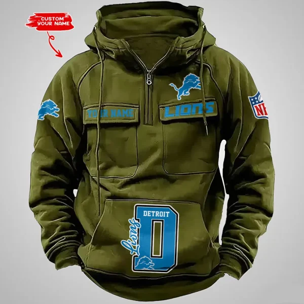 Detroit Lions Half Zipper Men's Tactical Hoodies AZVMHD649 - Image 3