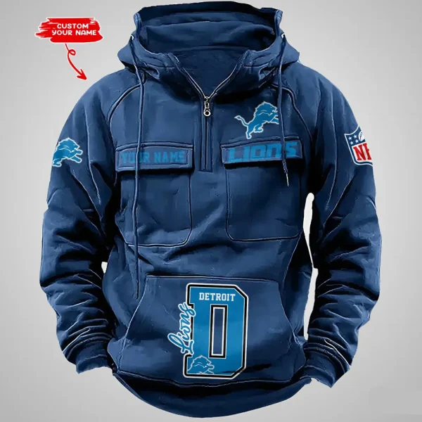 Detroit Lions Half Zipper Men's Tactical Hoodies AZVMHD649