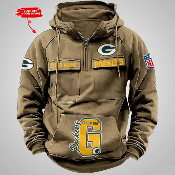 Green Bay Packers Half Zipper Men's Tactical Hoodies AZVMHD650 - Image 3