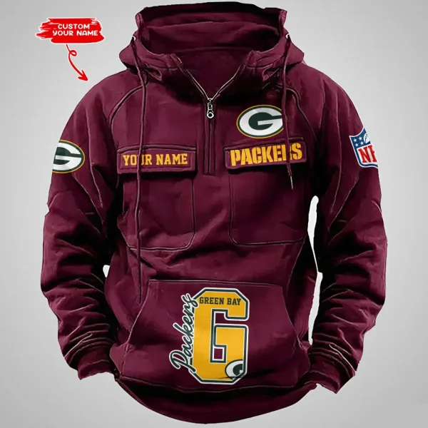 Green Bay Packers Half Zipper Men's Tactical Hoodies AZVMHD650 - Image 5