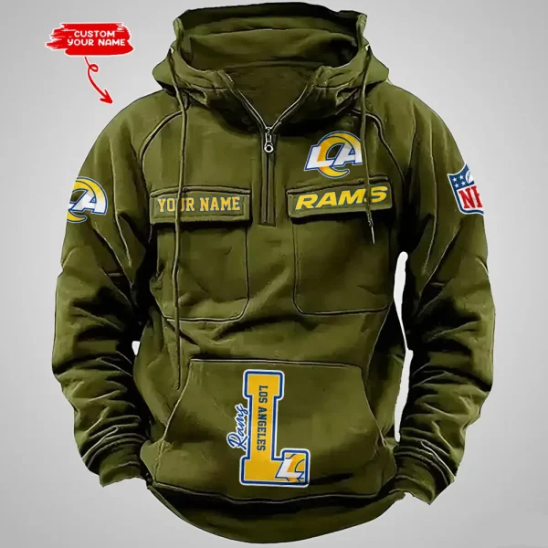 Los Angeles Rams Half Zipper Men's Tactical Hoodies AZVMHD657 - Image 3