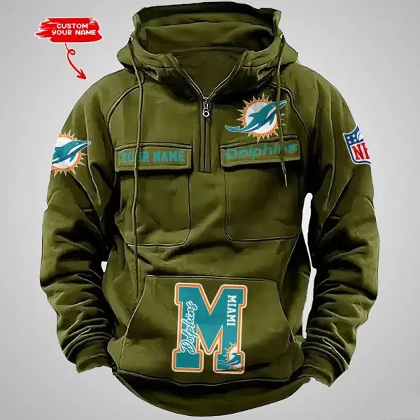 Miami Dolphins Half Zipper Men's Tactical Hoodies AZVMHD658 - Image 2