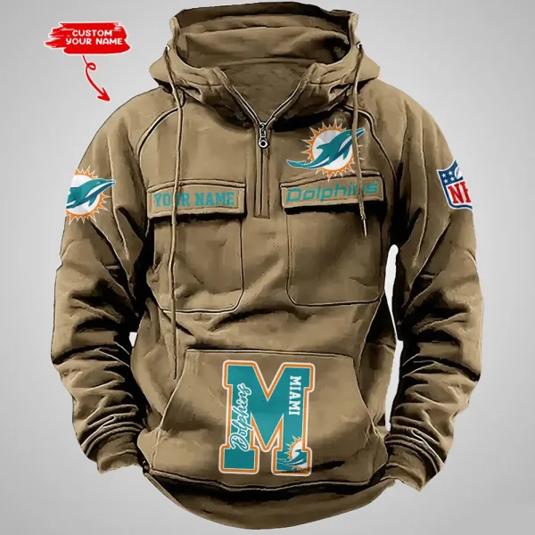 Miami Dolphins Half Zipper Men's Tactical Hoodies AZVMHD658 - Image 3