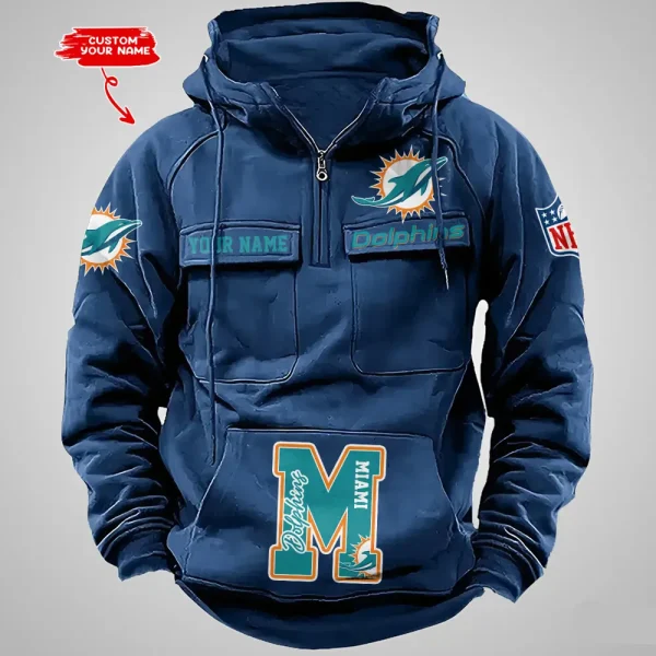 Miami Dolphins Half Zipper Men's Tactical Hoodies AZVMHD658 - Image 4