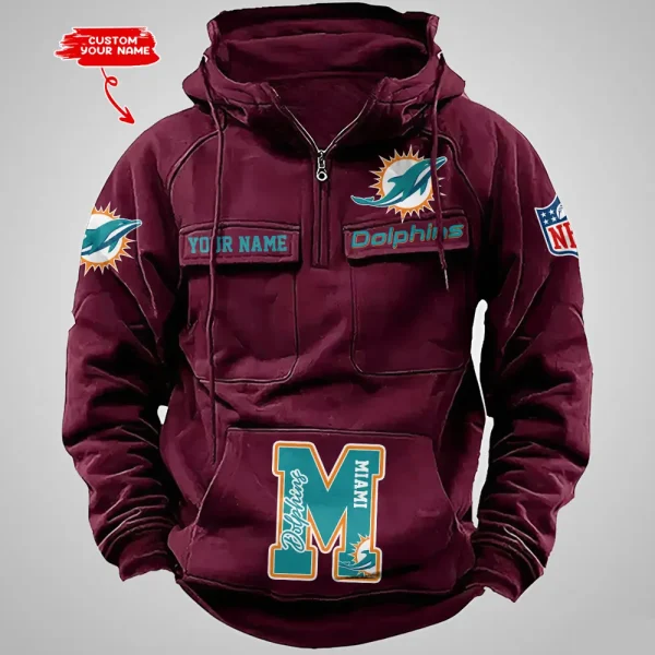 Miami Dolphins Half Zipper Men's Tactical Hoodies AZVMHD658 - Image 5