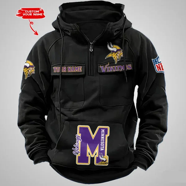 Minnesota Vikings Half Zipper Men's Tactical Hoodies AZVMHD659 - Image 2