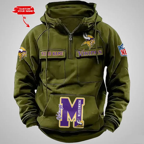 Minnesota Vikings Half Zipper Men's Tactical Hoodies AZVMHD659 - Image 3