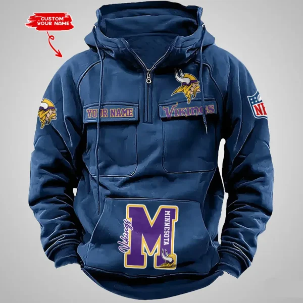 Minnesota Vikings Half Zipper Men's Tactical Hoodies AZVMHD659 - Image 4