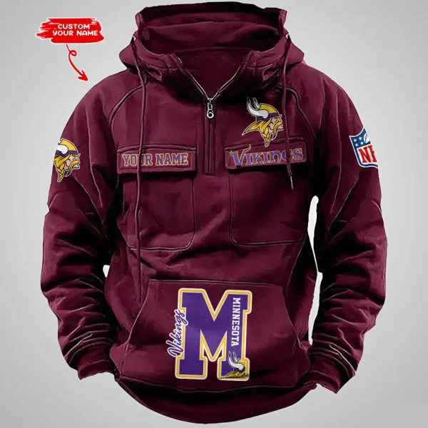 Minnesota Vikings Half Zipper Men's Tactical Hoodies AZVMHD659 - Image 5