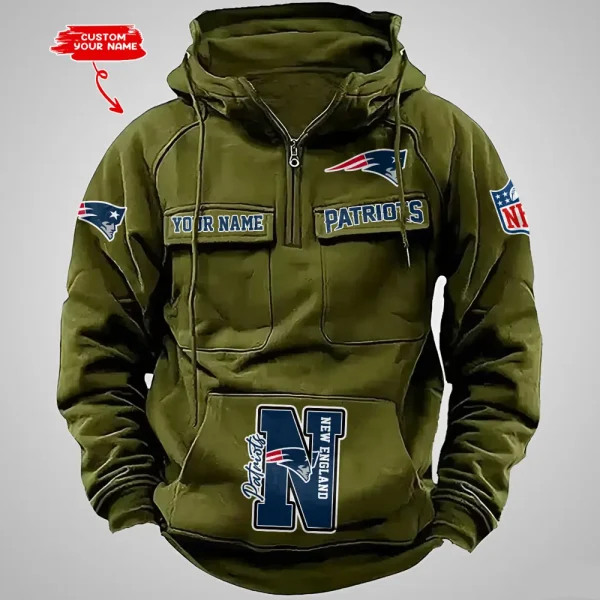 New England Patriots Half Zipper Men's Tactical Hoodies AZVMHD660 - Image 3