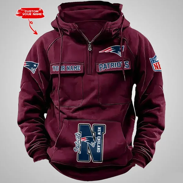 New England Patriots Half Zipper Men's Tactical Hoodies AZVMHD660 - Image 5