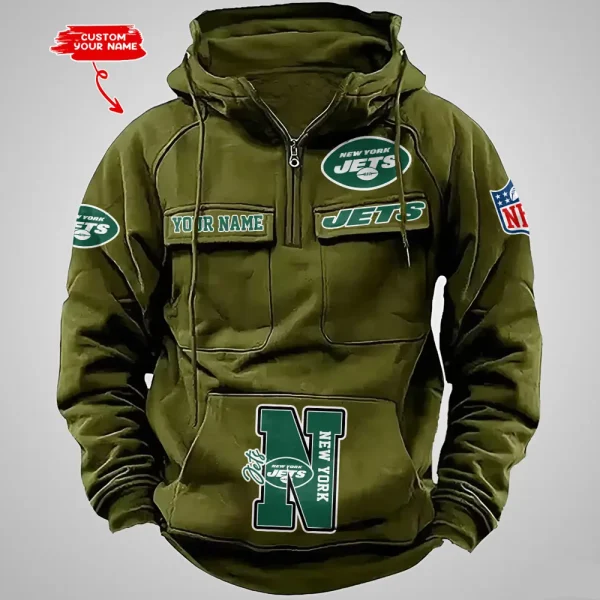 New York Jets Half Zipper Men's Tactical Hoodies AZVMHD663