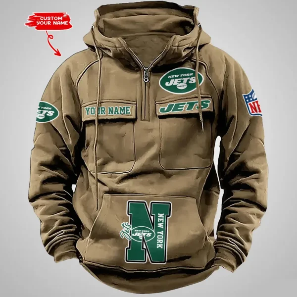 New York Jets Half Zipper Men's Tactical Hoodies AZVMHD663 - Image 3