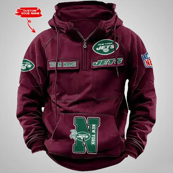 New York Jets Half Zipper Men's Tactical Hoodies AZVMHD663 - Image 5