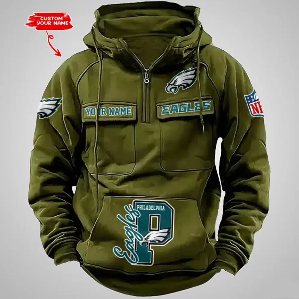 Philadelphia Eagles Half Zipper Men's Tactical Hoodies AZVMHD664 - Image 4