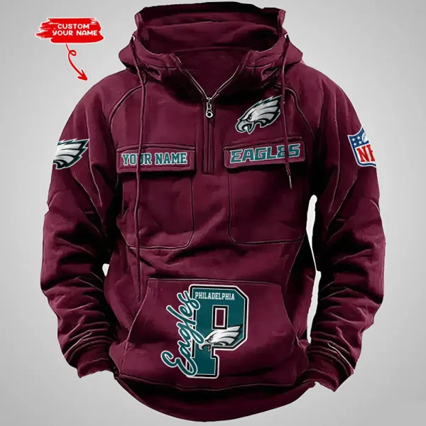 Philadelphia Eagles Half Zipper Men's Tactical Hoodies AZVMHD664 - Image 2