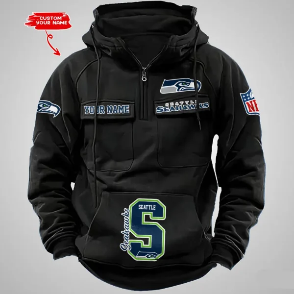 Seattle Seahawks Half Zipper Men's Tactical Hoodies AZVMHD667 - Image 2